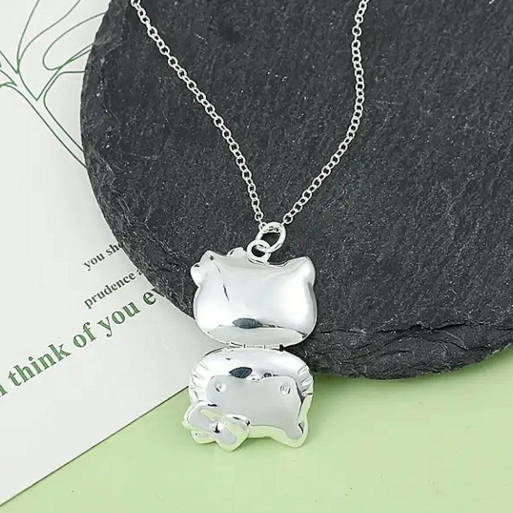 Sanrio Hello Kitty Pendant Silvertone Necklace Locket  Soft Sanriocore Kawaii - Picture 6 of 10